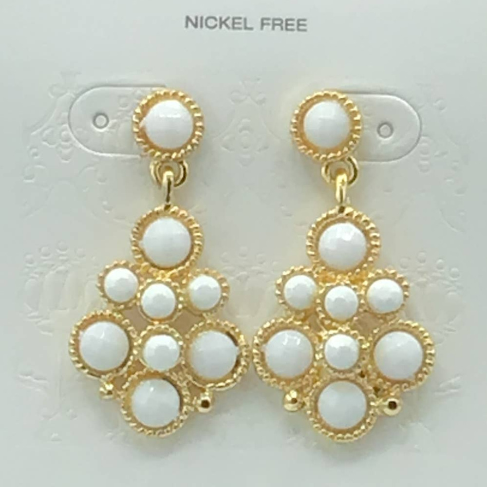 White & Gold Chandelier‎ Earrings